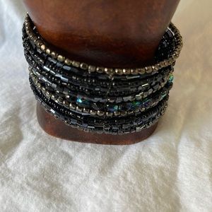 💐Black, antique silver and blue and green beads